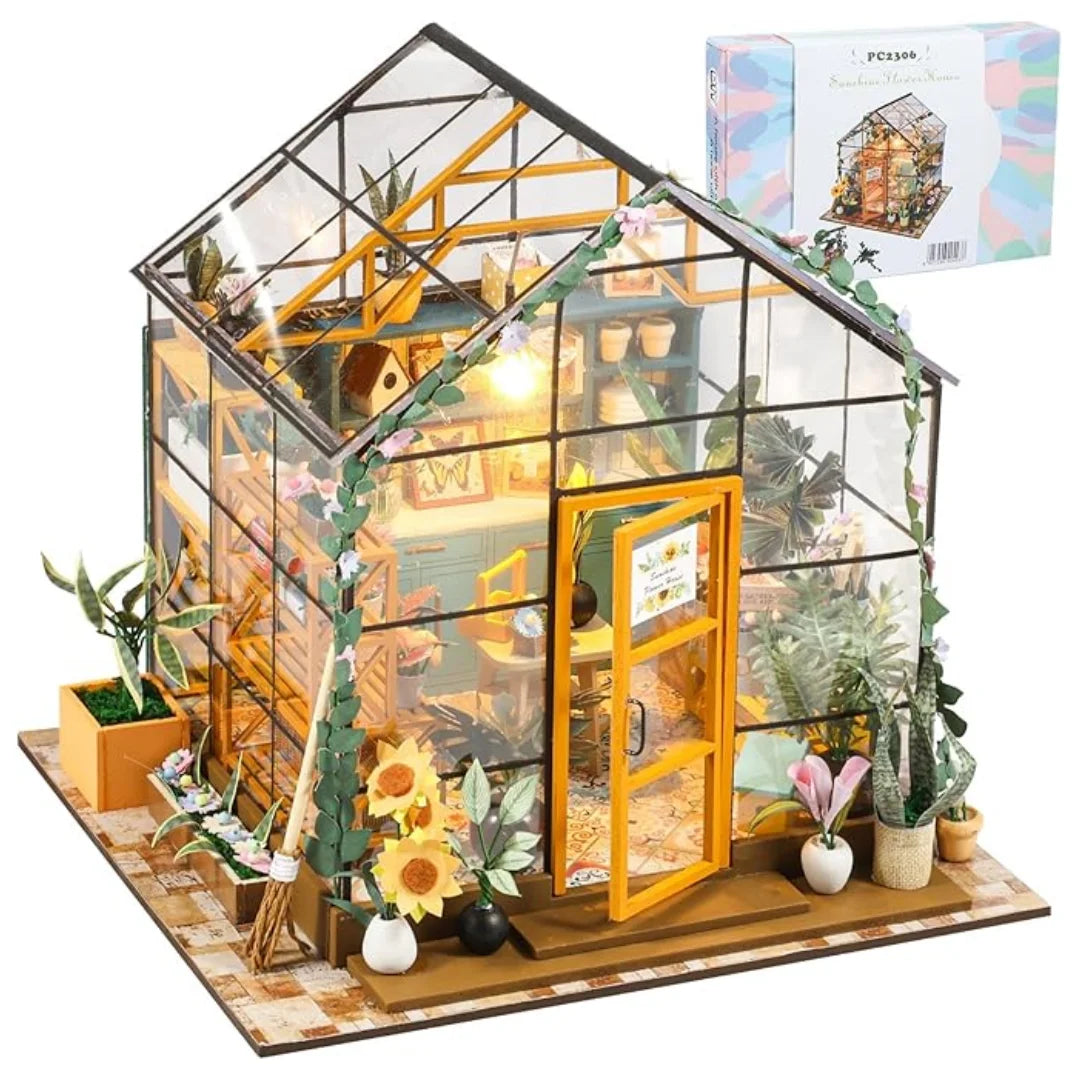 Mini model house kit greenhouse building flower room adult crafts suitable for thanksgiving wedding lights,