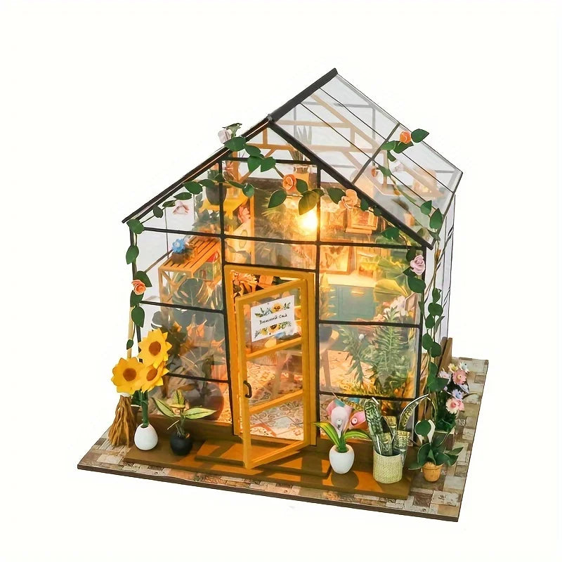 Mini model house kit greenhouse building flower room adult crafts suitable for thanksgiving wedding lights,