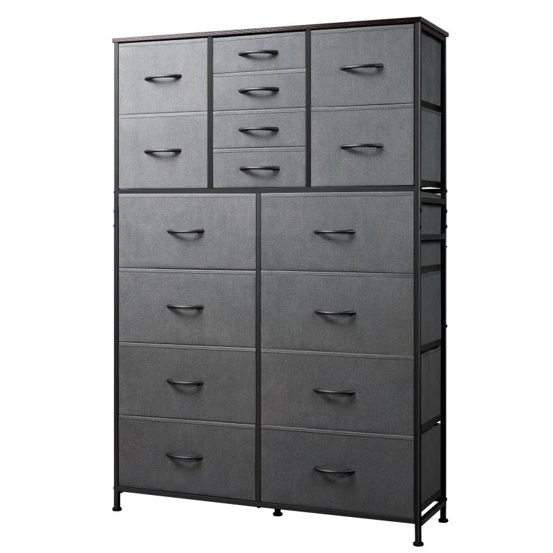 Galaxhero 16 drawer fabric dresser storage organizer for bedroom closet hallway with bins tall chest of drawers - dark