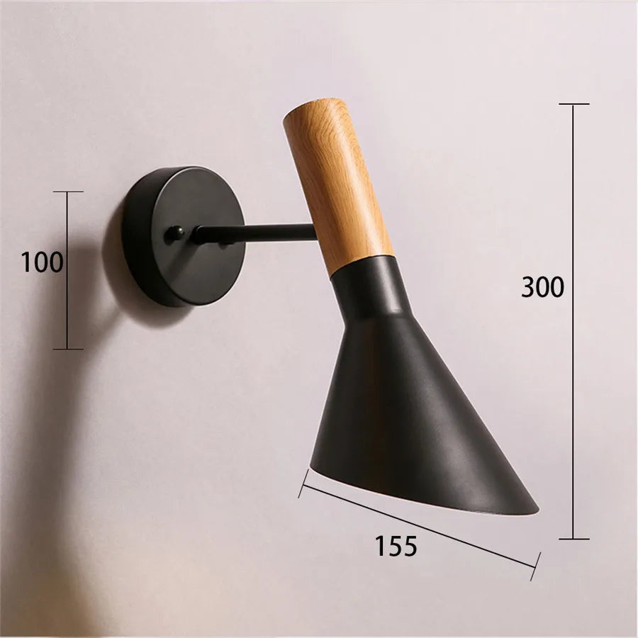 Nordic wood wall lights bedroom bedside lamp black creative modern e27 lamps suspension led home lighting sconce room