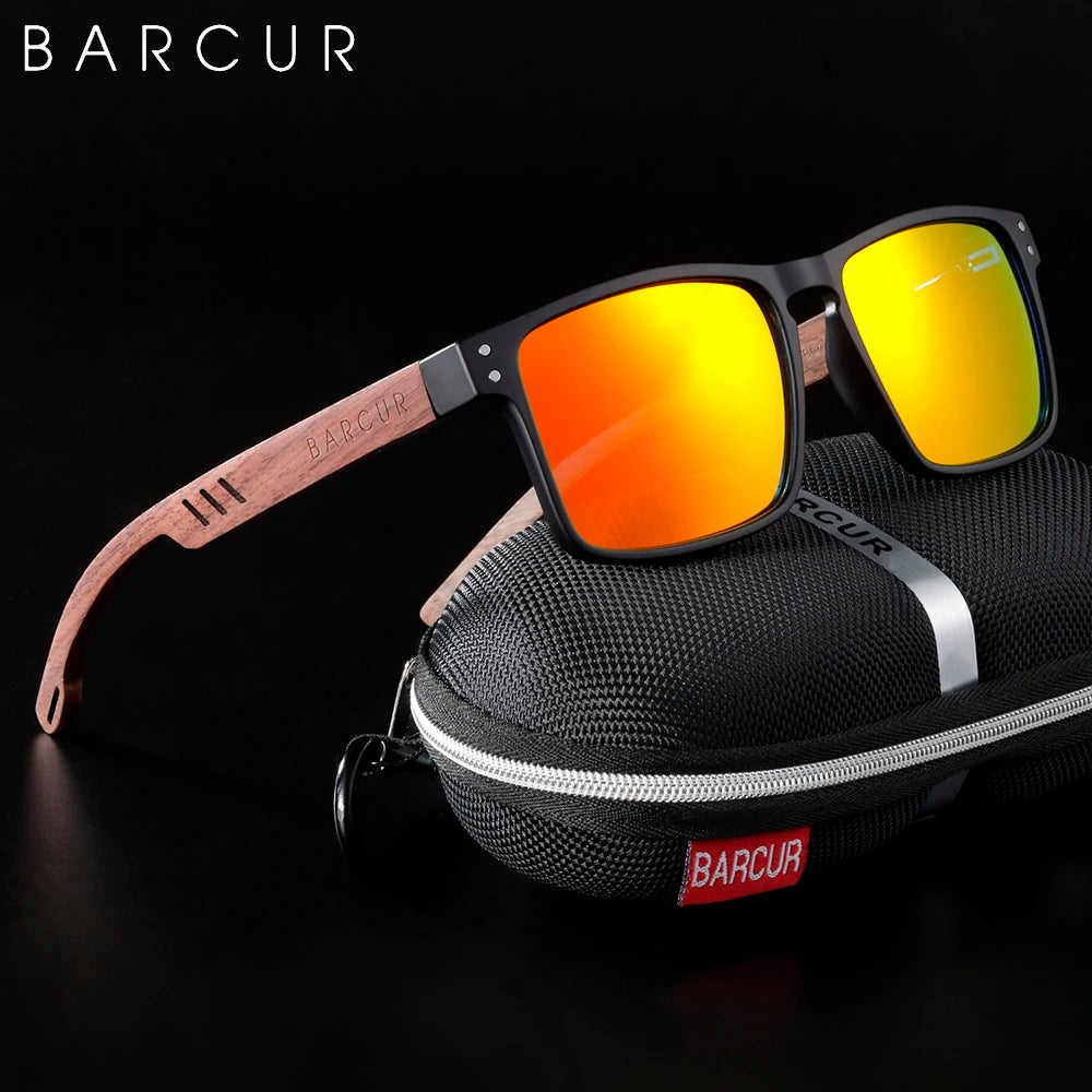 Barcur men’s sunglasses for men brand designer natural walnut wood sun glasses women polarized eyewear uv400 oculos