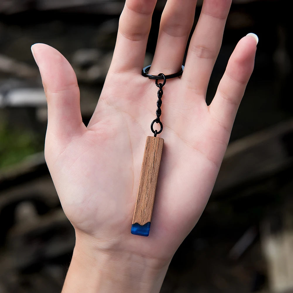 Custom resin wood keychain fashion personlized gift for couple car key ring chain engraving text logo name oem