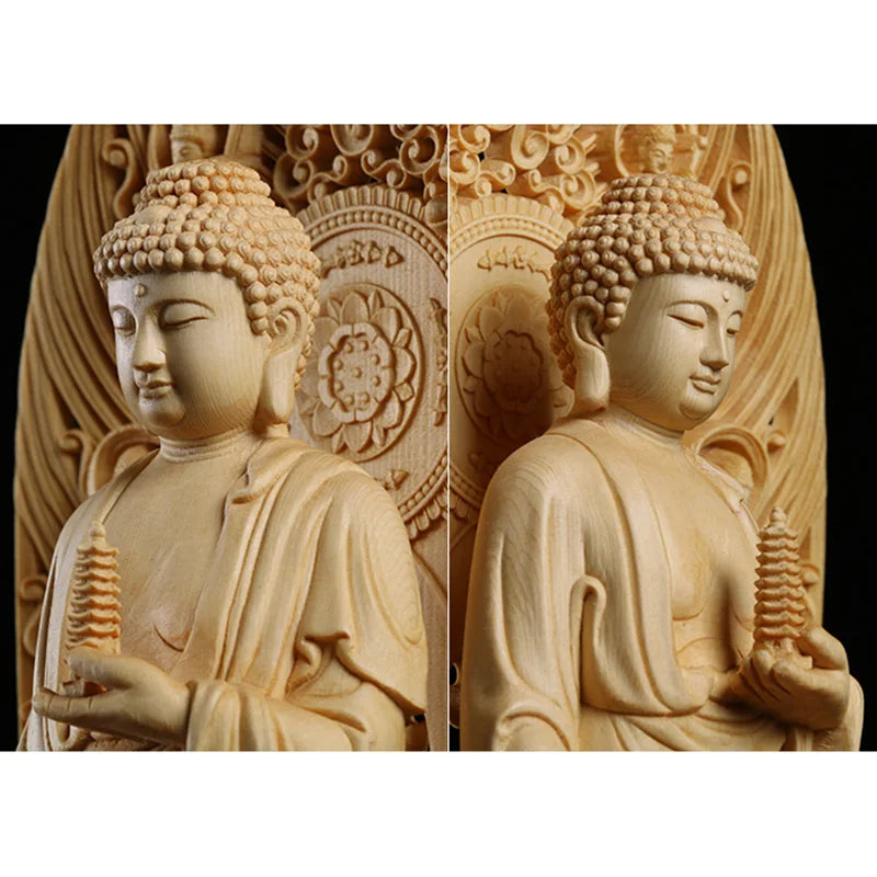 Wooden pharmacist large buddha statue solid wood carving lotus tower home living room decoration crafts 43cm / 16.89