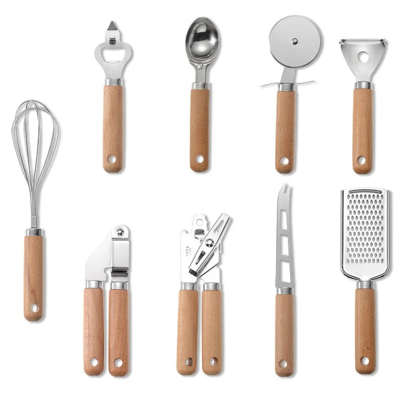 Cooking utensils set with wooden handle can opener baking tool kitchenware pizza peeler cheese knife kitchen gadget