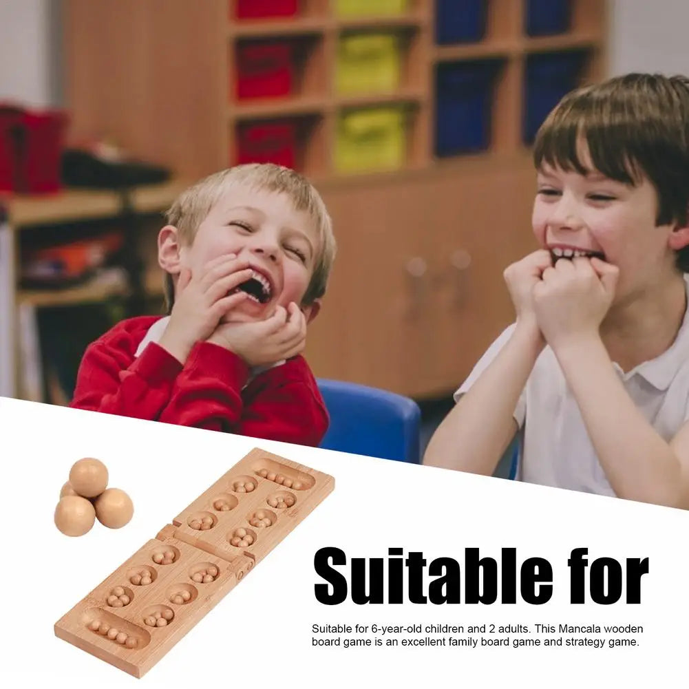 Wooden mancala board game with beads adults kids puzzle oldest strategy games thinking for children