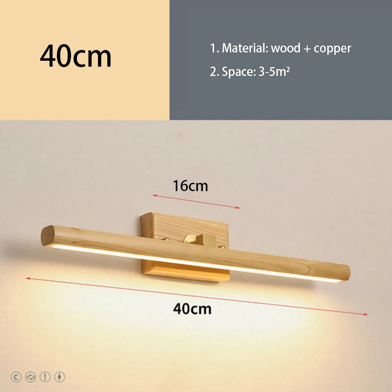 Nordic wood led wall lamp mirror light rotatable sconces indoor bathroom bedroom vanity mirror home decoration