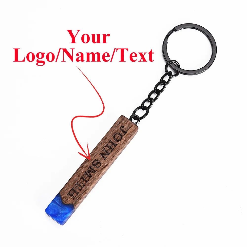 Custom resin wood keychain fashion personlized gift for couple car key ring chain engraving text logo name oem