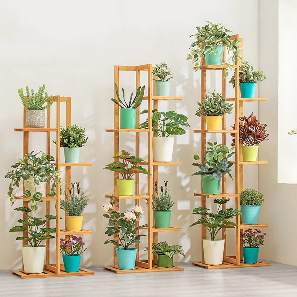 Bamboo 5 / 6 tier plant stand rack multiple flower pot holder shelf indoor outdoor planter display shelving unit