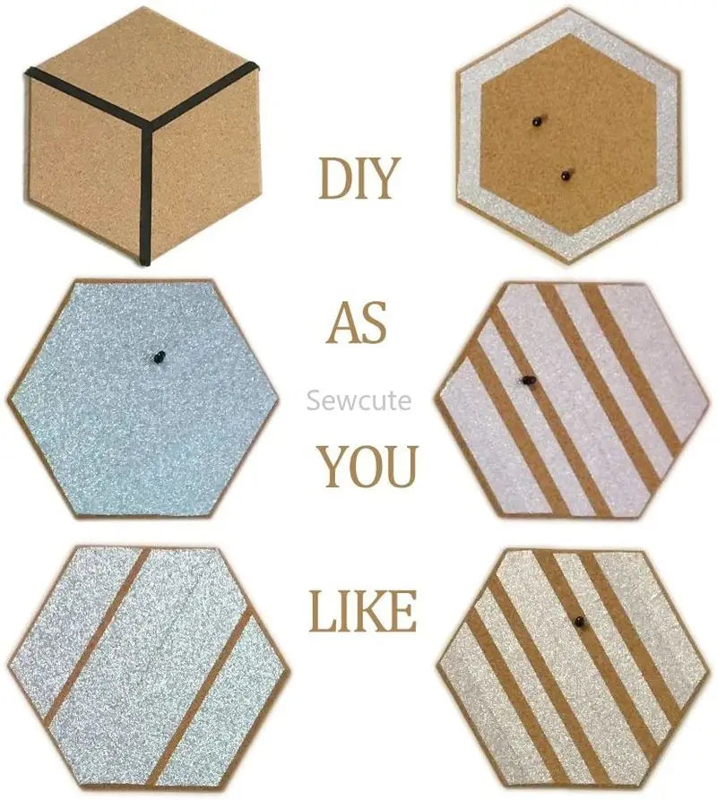 4pcs multifunction cork board self-adhesive office home wood photo background hexagon stickers wall message drawing