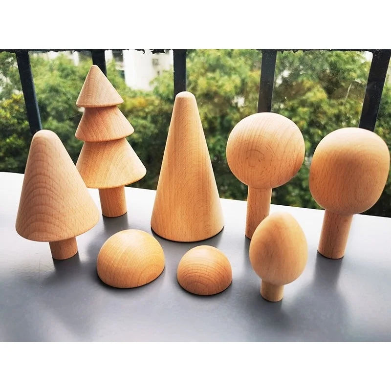 Unpaint beech trees cars basswood building bridge kids wooden montessori stacking blocks - game