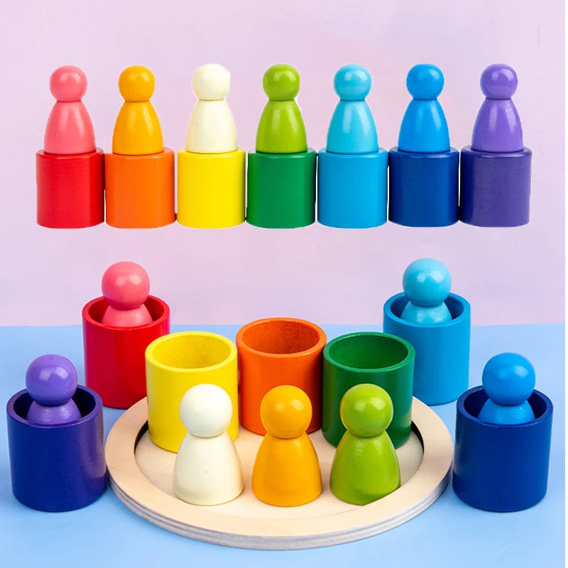 Wooden rainbow arched building blocks montessori educational toys stacking balance sorting game early education