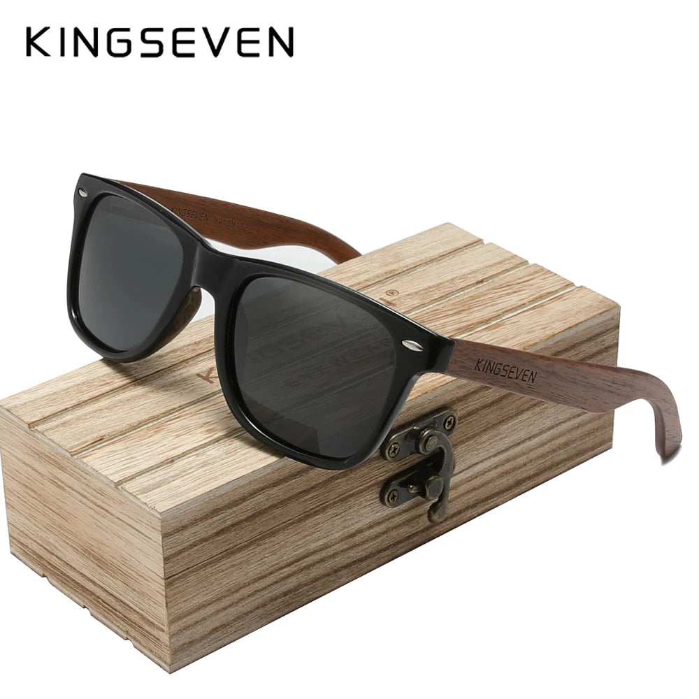 Kingseven new black walnut sunglasses wood polarized men’s glasses handmade uv400 protection eyewear retro wooden box