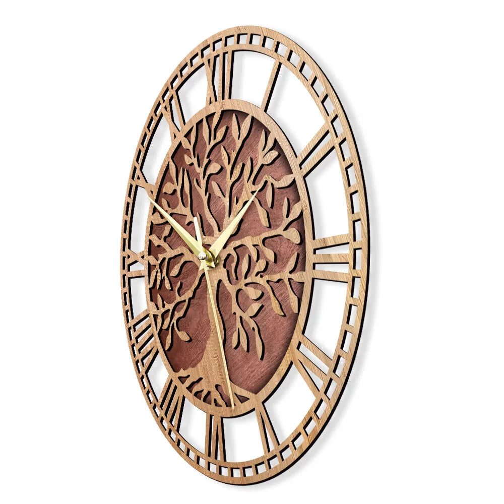 Tree of life wooden wall clock farmhouse style family art silent home decor laser cut watch housewarming gift