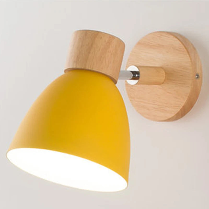 Wooden nordic wall lamp with switch modern sconce for bedroom living room home lighting macaroon 6 color steering head