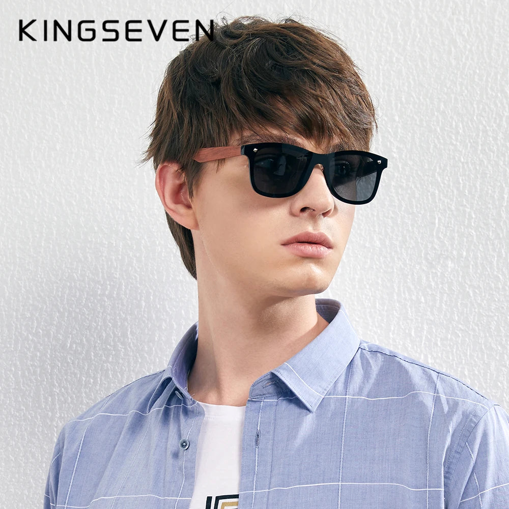 Kingseven polarized uv400 vintage sunglasses for men brand wooden flat lens square frame women eye protection oculos