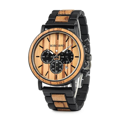 Bobobird luxury men watch top quartz chronograph personalized wristwatch timepiece metal wooden strap gift box relogio