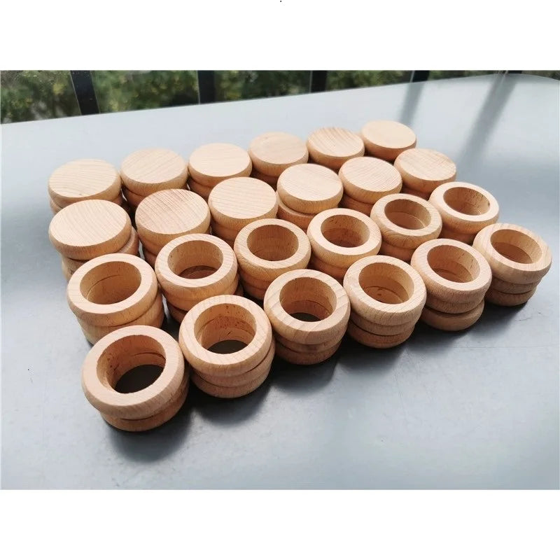 Kids wooden toys beech rainbow coins and rings stacking blocks with peg dolls loose parts - wood 72 - game