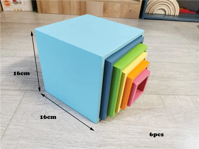 Kids wood rainbow arch stacker pastel building blocks semi-circle balls plate unpaint stacking toys - pastel box - game
