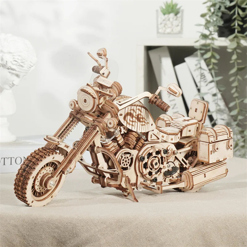 Robotime rokr 420 pcs cruiser motorcycle diy wooden model building block kits assembly toy gift for children adult