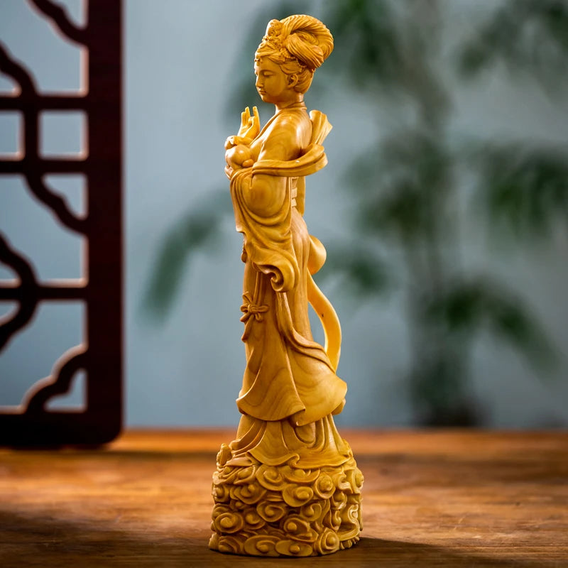 Solid wood fairy chang’e figure statue，traditional hand carving ，mythology figure，home living room bedroom decoration