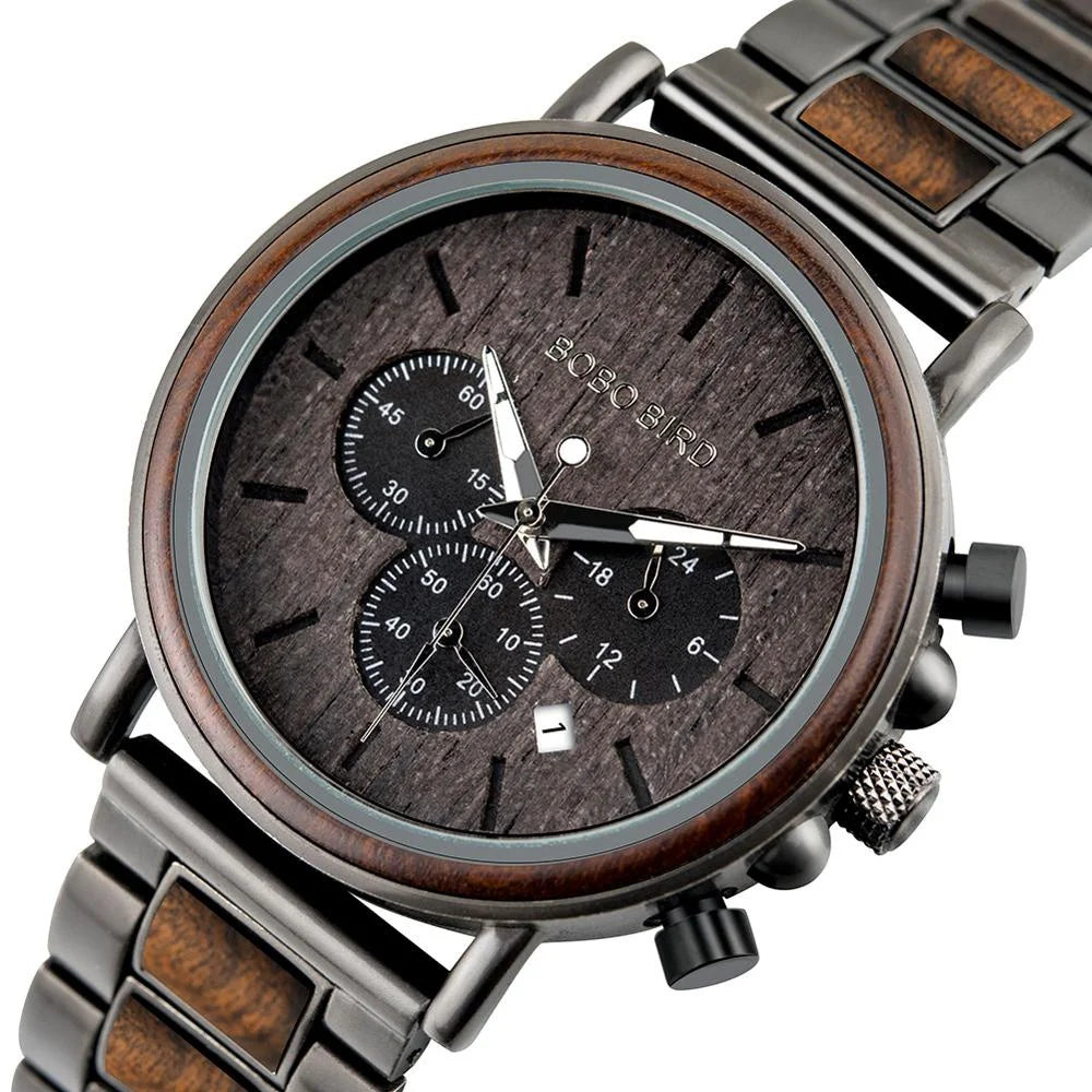 Bobo bird wood men watch relogio masculino top brand luxury stylish chronograph military watches timepieces in wooden