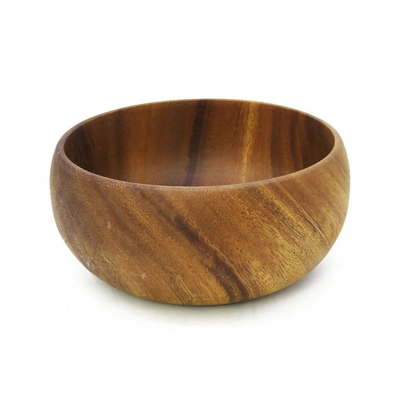 Japan style solid wood retro bowl acacia kitchenware lidded large soup/ramen/milkshake tableware kitchen supplies