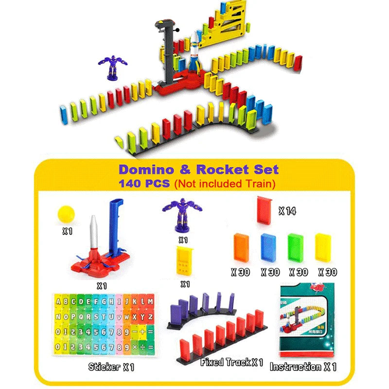 Automatically place domino block train car sound light plane rocket robot colorful dominoes game set birthday gift