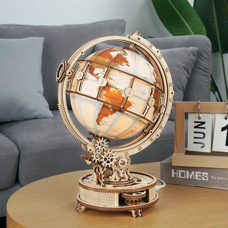 Robotime rokr luminous wooden globe light night 3d puzzle games for christmas gift kids adults home decor desk