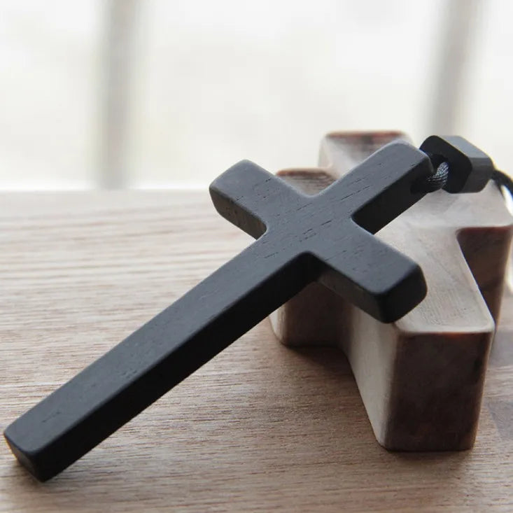 Christian sandalwood ebony necklace cross solid wood crafts jesus catholic rosarios catolicos