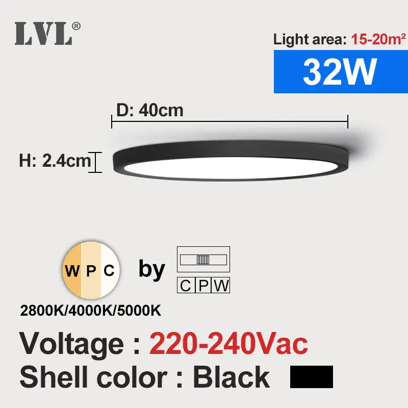 Modern led ceiling light wood grain golden one with 3 colors home lighing kitchen bedroom bathroom surface lamp - black
