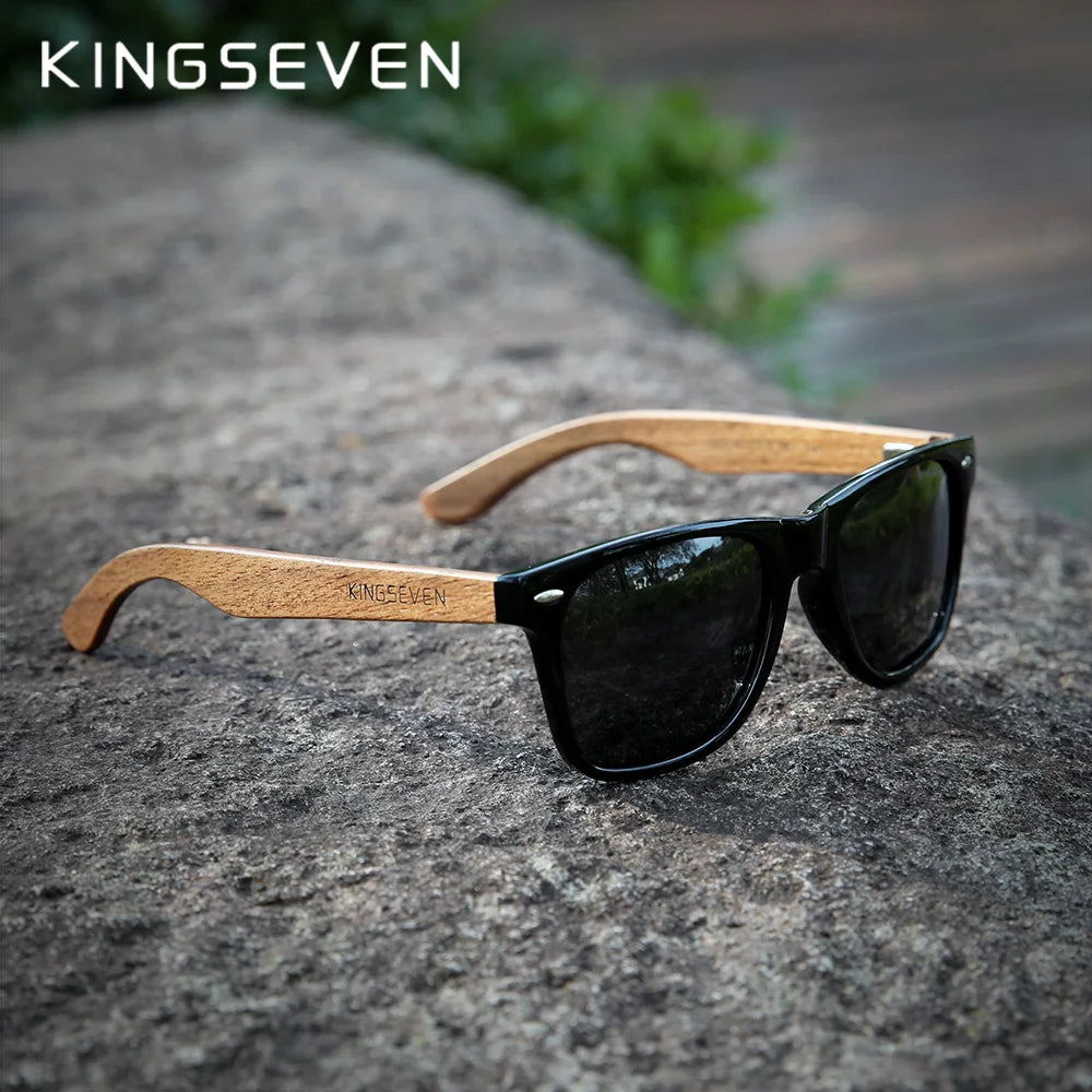 Kingseven new black walnut sunglasses wood polarized men’s glasses handmade uv400 protection eyewear retro wooden box