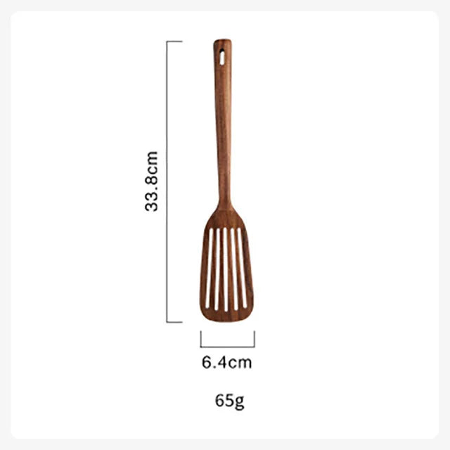 1-5pcs slotted spurtle spatula sets for stirring natural teak kitchen utensil set heat resistant non stick wood