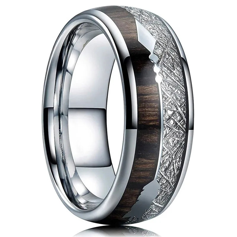 Fashion 8mm black stainless steel arrow rings for men hawaiian koa wood inlay wedding band jewelry wholesale - s16