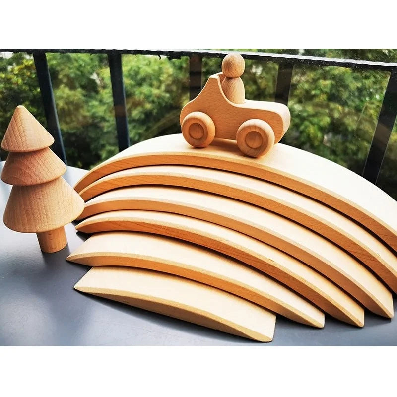 Unpaint beech trees cars basswood building bridge kids wooden montessori stacking blocks - game