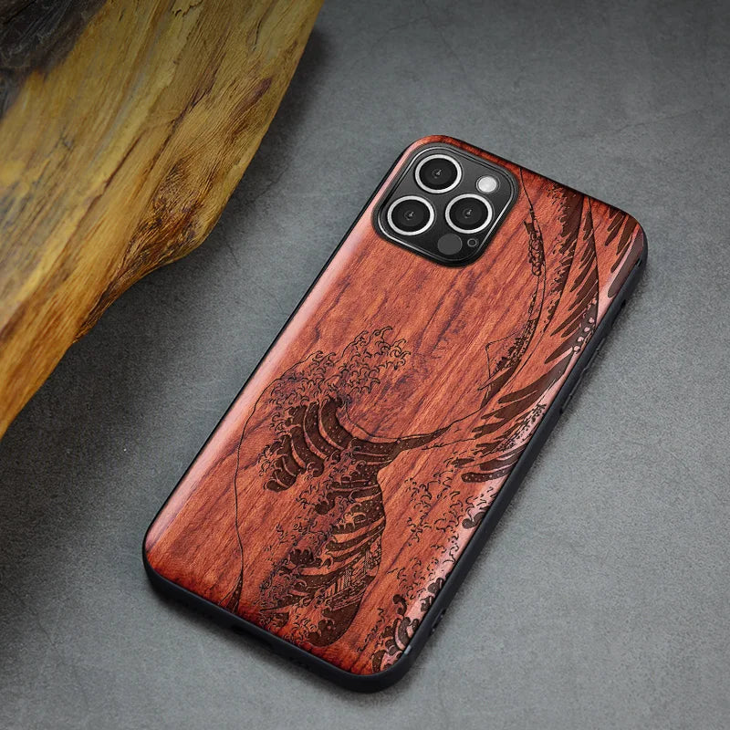 Real wood phone case for iphone 15 pro max shockproof wooden cover 11 12 13 14 xr xs 7 8 plus funda - color 5