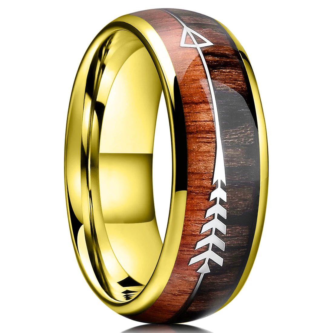 2023 fashion 8mm men black titanium wild life hunting ring koa wood inlay deer family silhouette steel wedding band