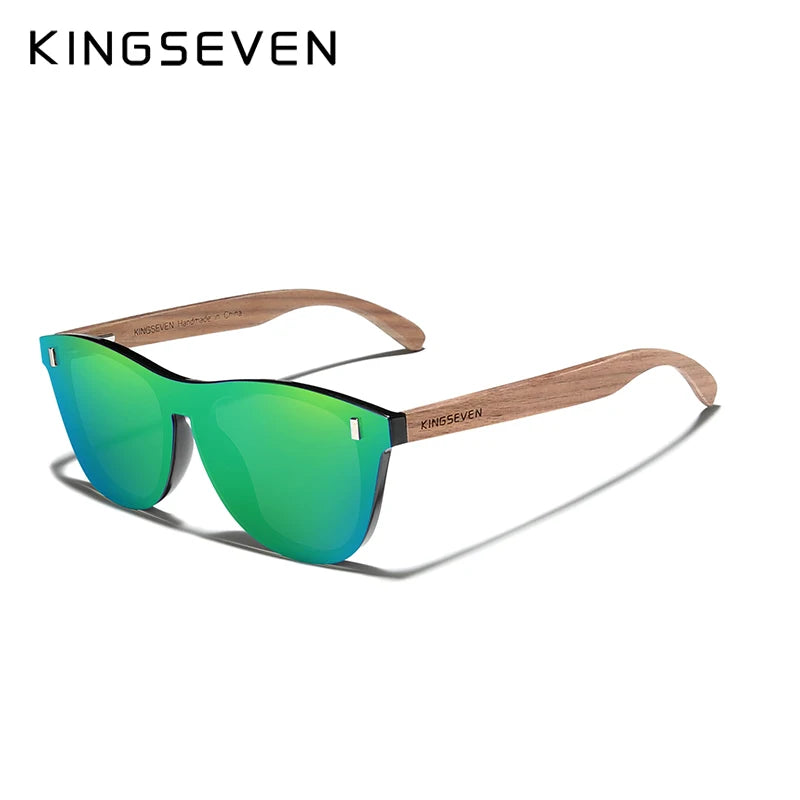 Kingseven handmade black walnut sunglasses wood polarized men women uv400 protection original accessories - green