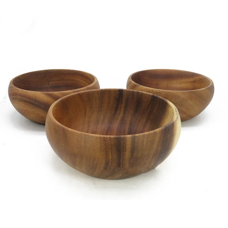 Japan style solid wood retro bowl acacia kitchenware lidded large soup/ramen/milkshake tableware kitchen supplies