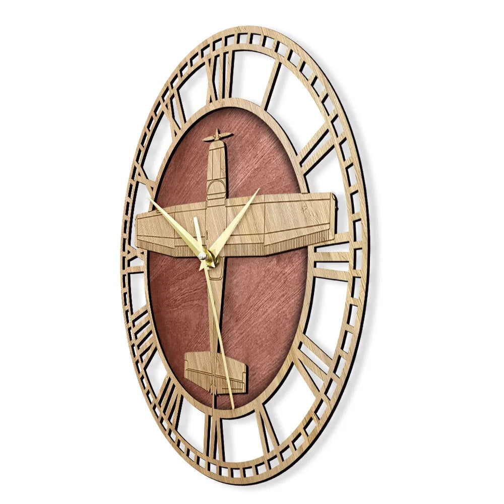 Cessna 182 skylane wooden wall clock military piper aircraft decorative silent watch rustic wood aviator pilot gift