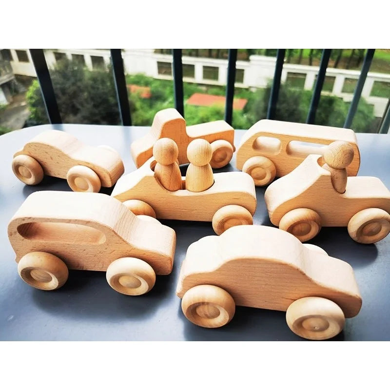 Unpaint beech trees cars basswood building bridge kids wooden montessori stacking blocks - game