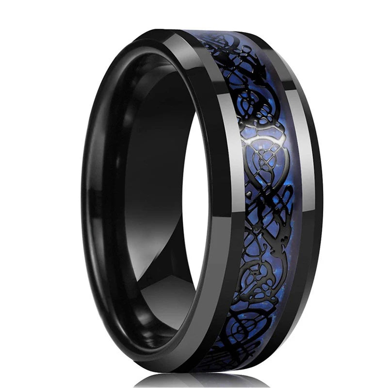 2023 fashion 8mm men black titanium wild life hunting ring koa wood inlay deer family silhouette steel wedding band