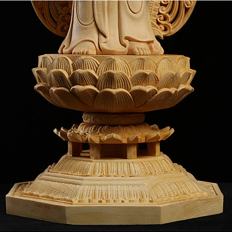 Wooden pharmacist large buddha statue solid wood carving lotus tower home living room decoration crafts 43cm / 16.89