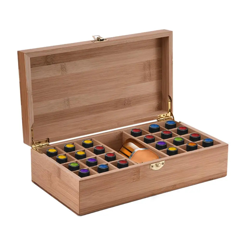 25 grids bamboo essential oil storage box organizer diy protective wooden case travel perfume bottles protect container