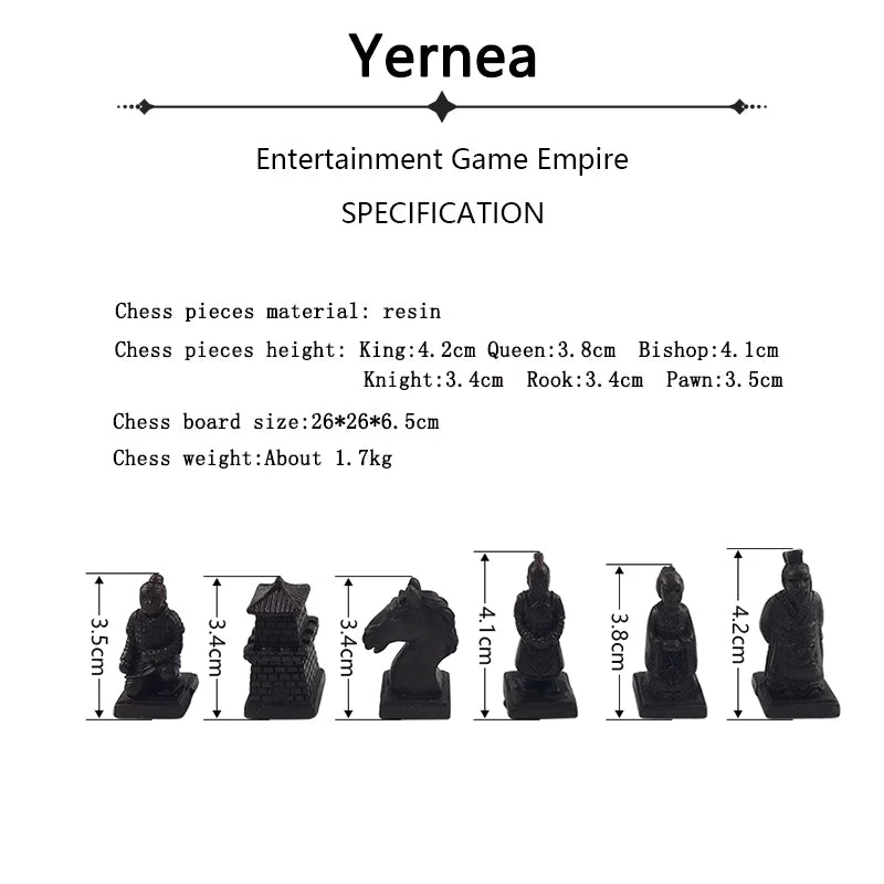 Vintage collection chess 26*26cm(10.24inch) terracotta warriors wood carving resin chessman christmas birthday premium