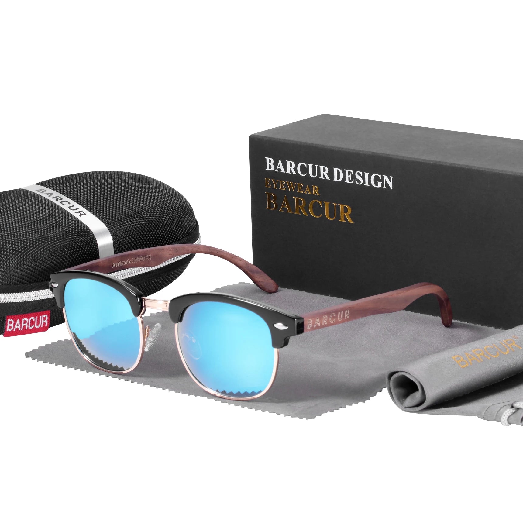 Barcur natural wooden sunglasses for women polarized walnut mens sun glasses handmade wood eyewear accessory oculos