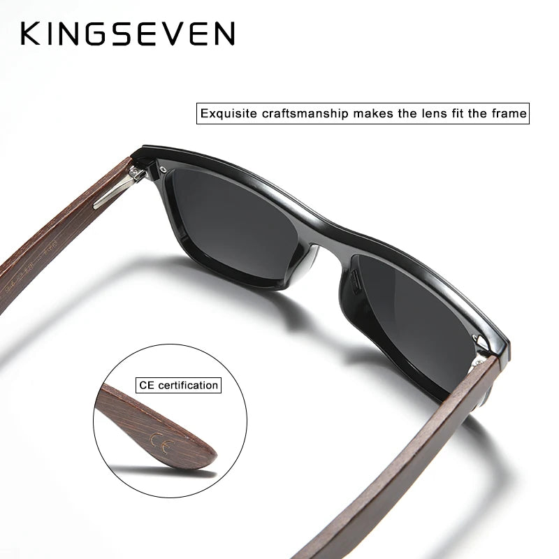 Kingseven fashion natural wooden polarized handmade sunglasses for men/women hd uv400 mirror lens rimless eyewear