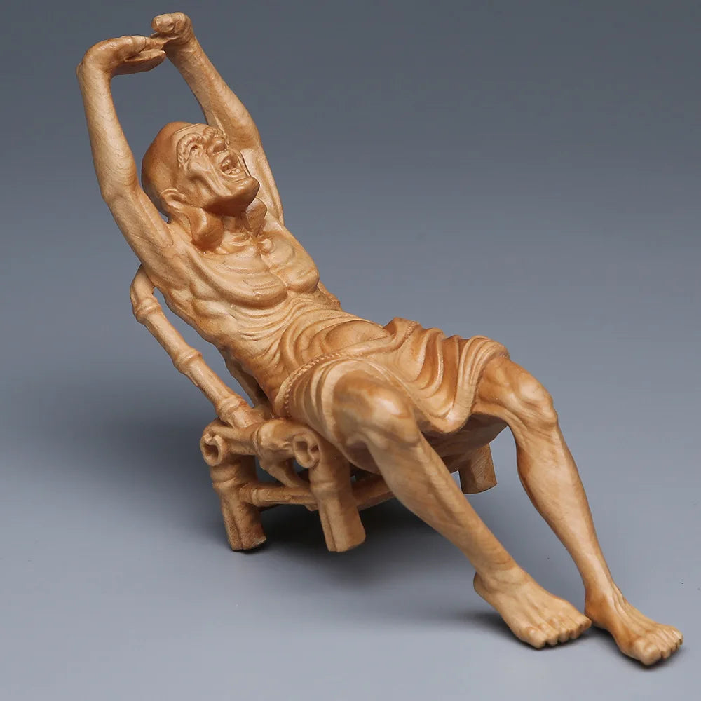 Wooden buddha statue elder rohan solid wood art carving home room office decor feng shui figure 6.28 in - 1 - religious