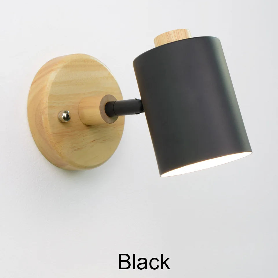 Nordic indoor gu10 wall lamp wooden 6 color with zip switch eu/ul plug lights for home bedroom living room aisle