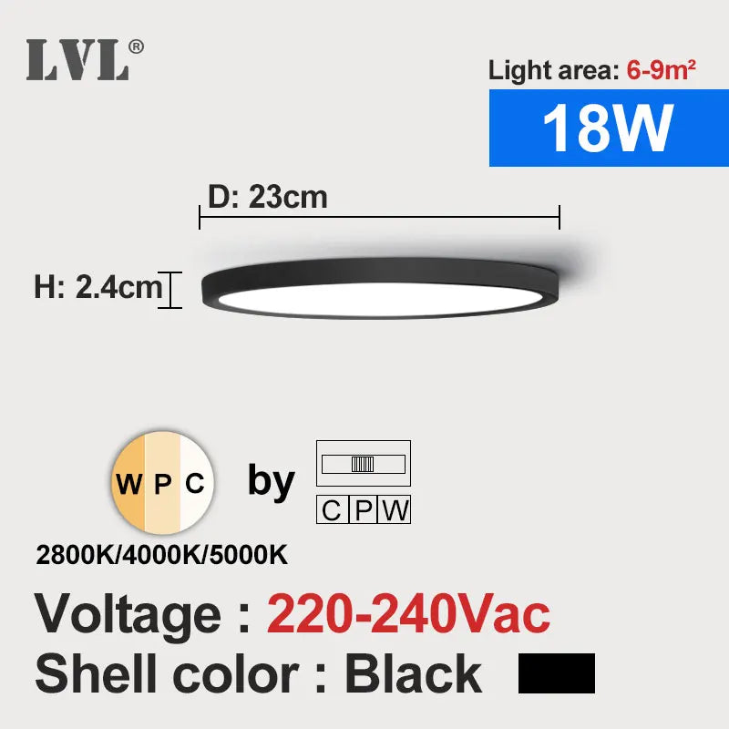 Modern led ceiling light wood grain golden one with 3 colors home lighing kitchen bedroom bathroom surface lamp - black