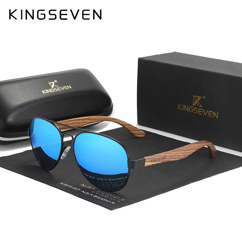 Kingseven 2024 new handmade wood sunglasses polarized men’s glasses uv400 protection mirror eyewear wooden temples